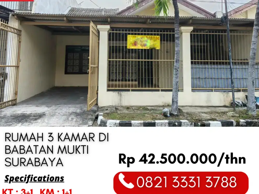 Disewakan Murah Rumah 3 Kamar di Babatan Mukti Wiyung Surabaya Barat