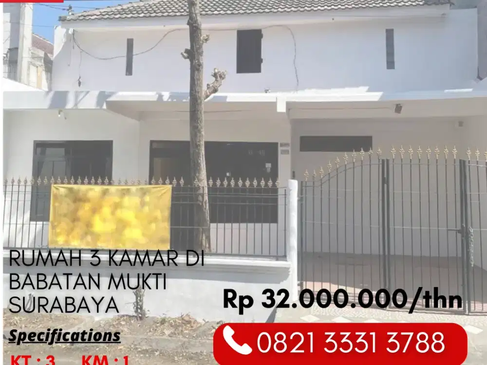 Disewakan Murah Rumah 3 Kamar di Babatan Mukti Wiyung Surabaya
