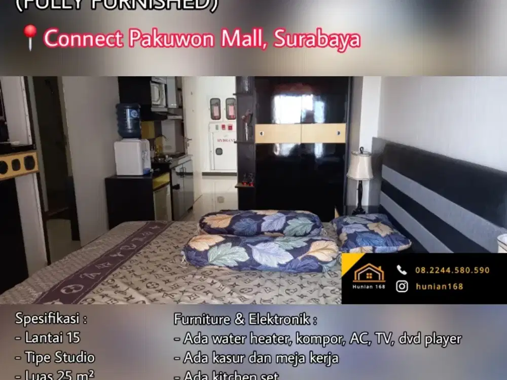 JUAL SEWA Apartemen Studio Fully Furnished Orchard Pakuwon Mall