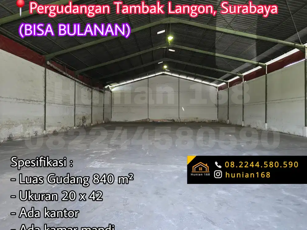 SEWA Gudang Pergudangan Raya Mutiara Tambak Langon Indah Bulanan Surab