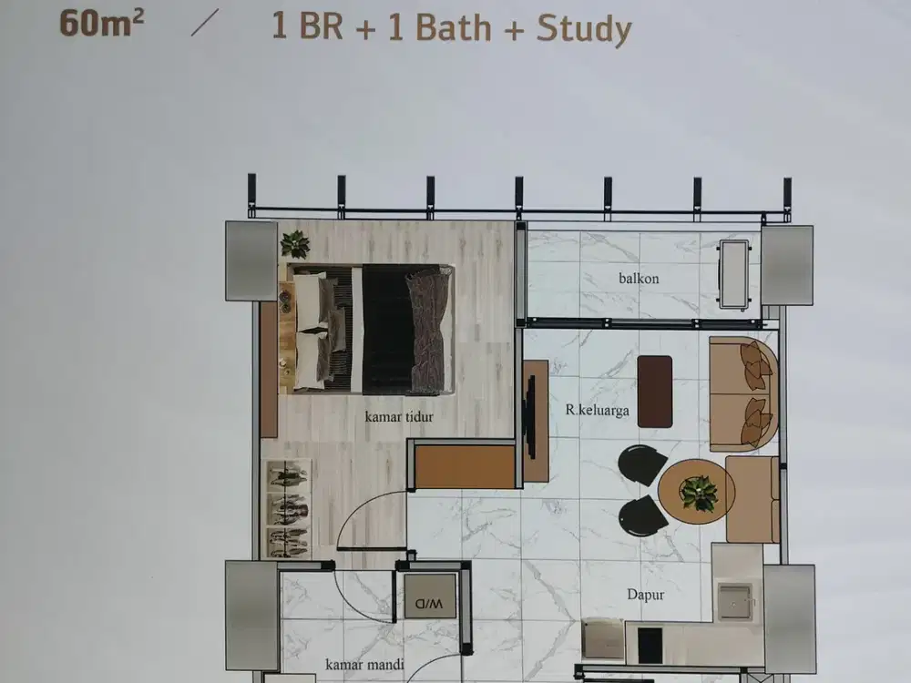 Brand new Apartemen SQ Residence Special 1Bedroom + Study