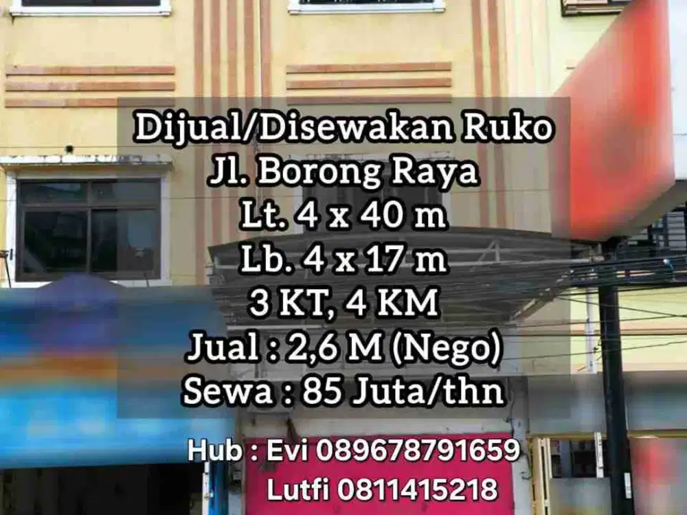 Dijual dan Disewakan Ruko 3 lt Jl. Borong Raya Makassar