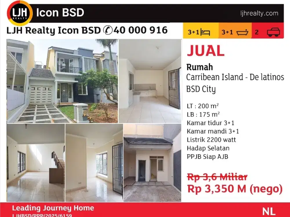 Rumah 2lt di Delatinos cluster Carrebin BSD