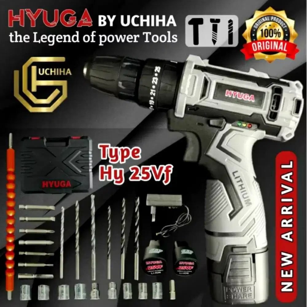 Mesin Bor Baterai Cordless 25Vf Hyuga JapanByUCHIHA ImpactDril Fullset