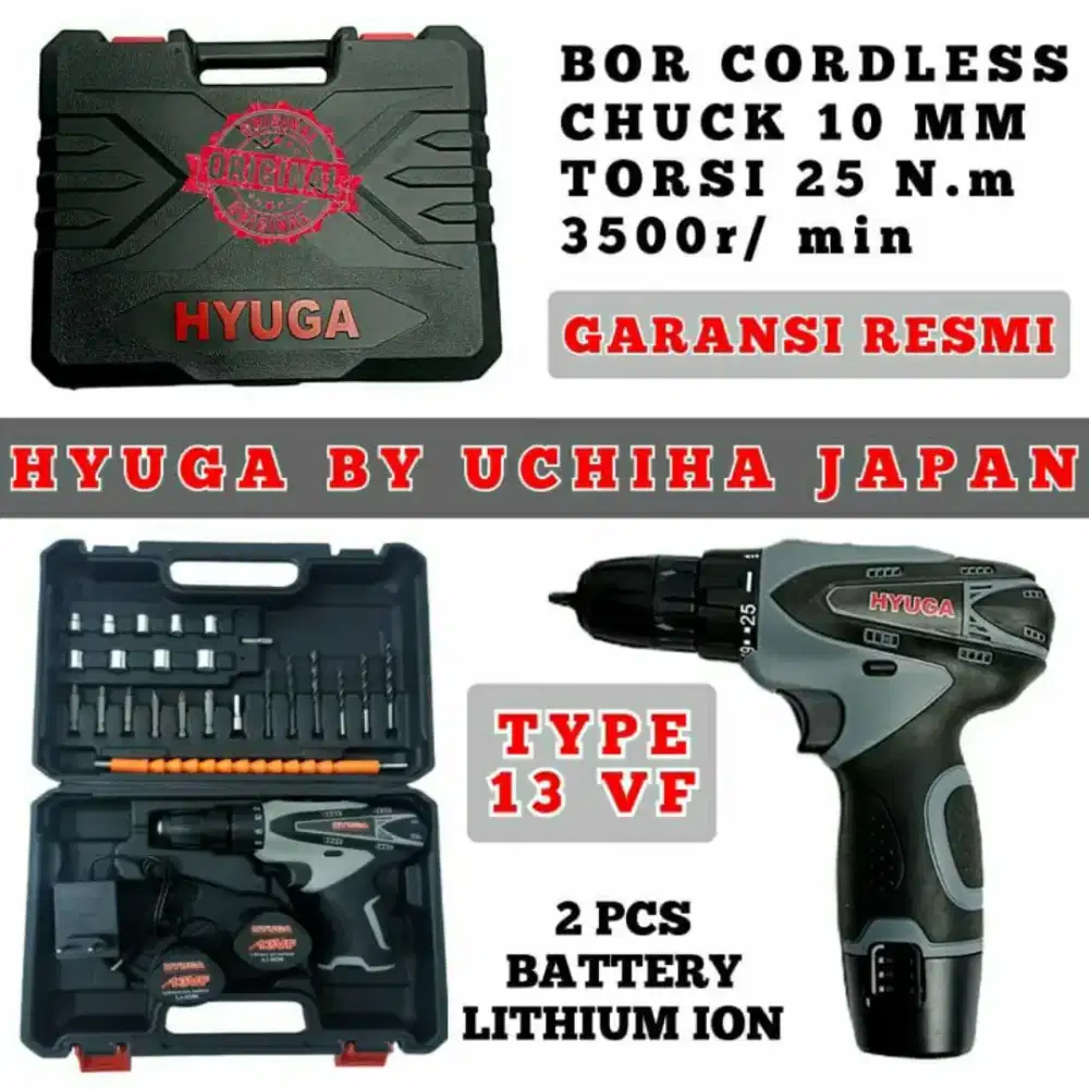 Hyuga by Uchiha Mesin Bor Batrei 13VF Fullset 10mm 2 Baterai