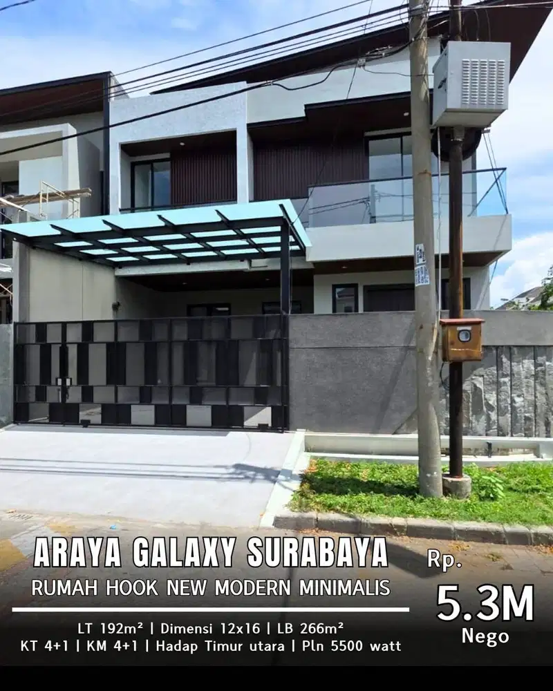 Dijual Rumah Baru Gress 2 Lantai American Modern Araya Galaxy Bumi