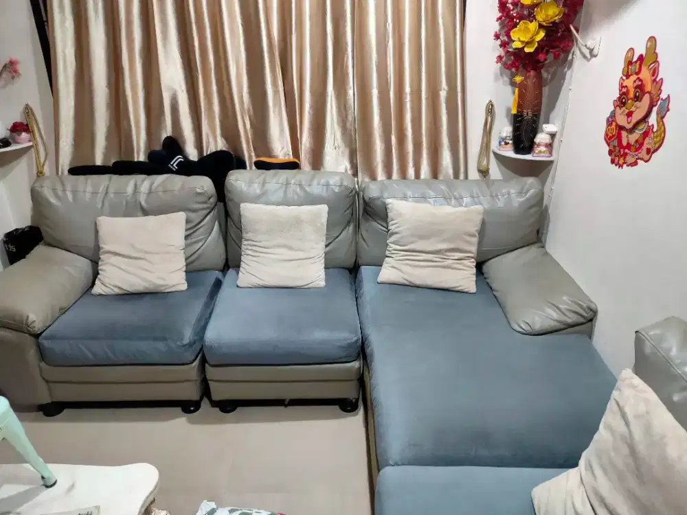 Sofa L 1 set 4 kursi beludru premium