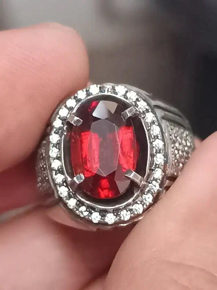Batu garnet spessartite namibia 4.38 crat ring perak memo GRI