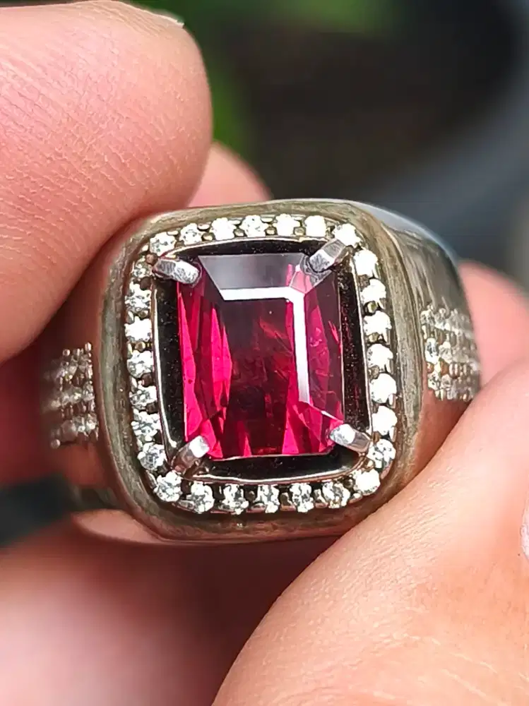 Cincin Batu garnet rhodolite 2.94 crat ring perak memo CGL top quality