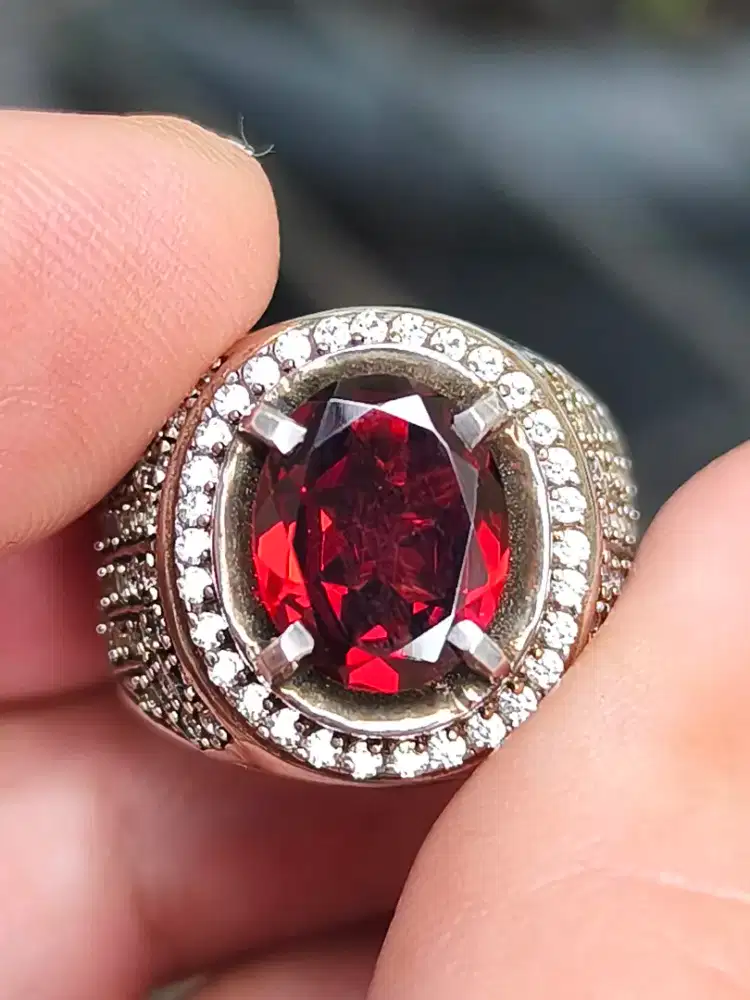 Cincin batu garnet rhodolite Srilanka 3.25 carat ring perak memo CGL