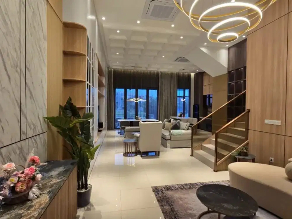 rumah pik2 uk 10x25 belakang view danau,full furnish n design interior,2,5 lantai,minimalis