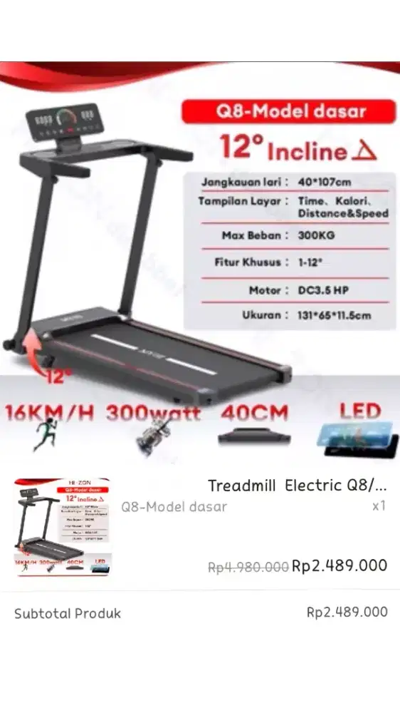MY-HI Treadmill Lipat Electric Q8/Q8Y Incline 1-16KM