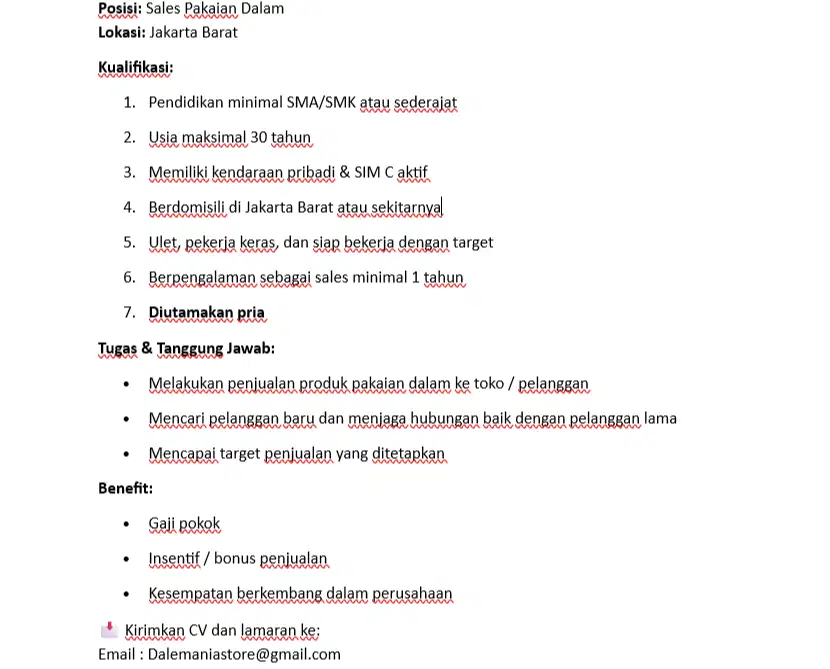 LOWONGAN KERJA SALES JAKARTA BARAT