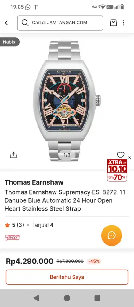 Jam tangan Thomas earnshaw Automatic open heart