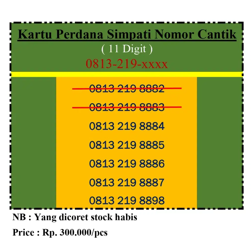 Kartu Perdana Sim card 11 Digit Telkomsel Nomor Cantik