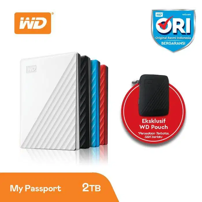 WD My Passport New 2TB free Pouch garansi resmi 3 bulan