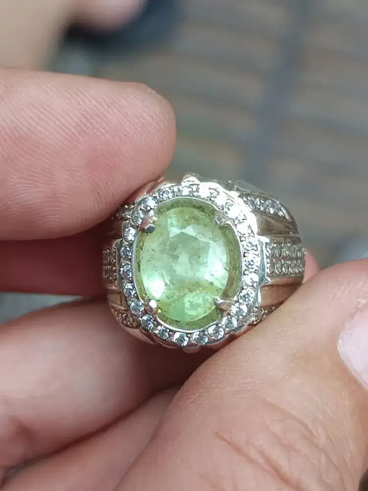 Cincin batu zamrud Emerald beryl 3.83 carat ring perak memo MRI Zambia