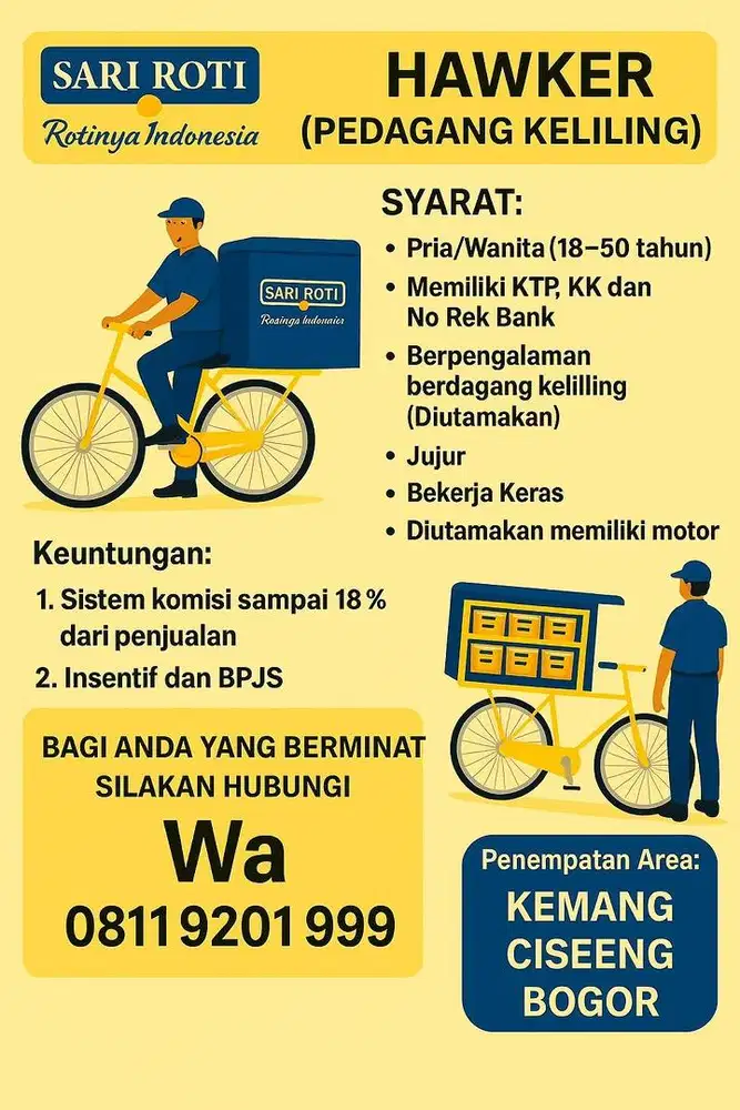 Lowongan kerja pedagang keliling sari roti