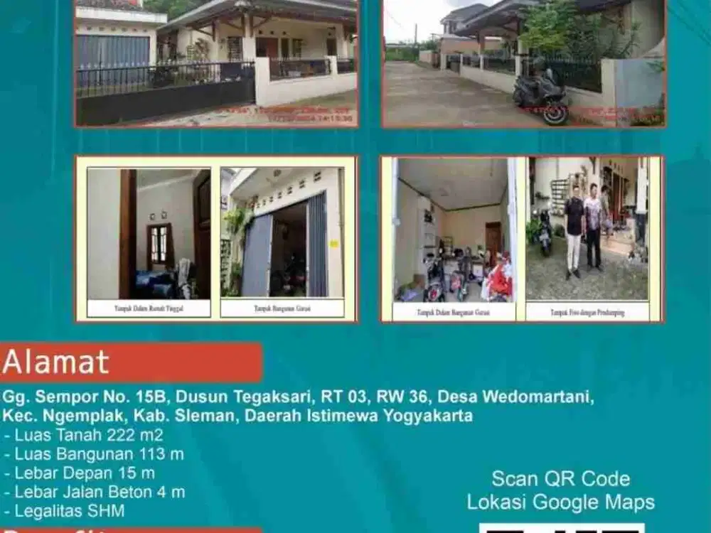 Rumah Murah Siap Huni Di 
Gg. Sempor No. 15B, Dusun Tegaksari, RT 03, RW 36, Desa Wedomartani, Kec. Ngemplak, Kab. Sleman, Daerah Istimewa Yogyakarta