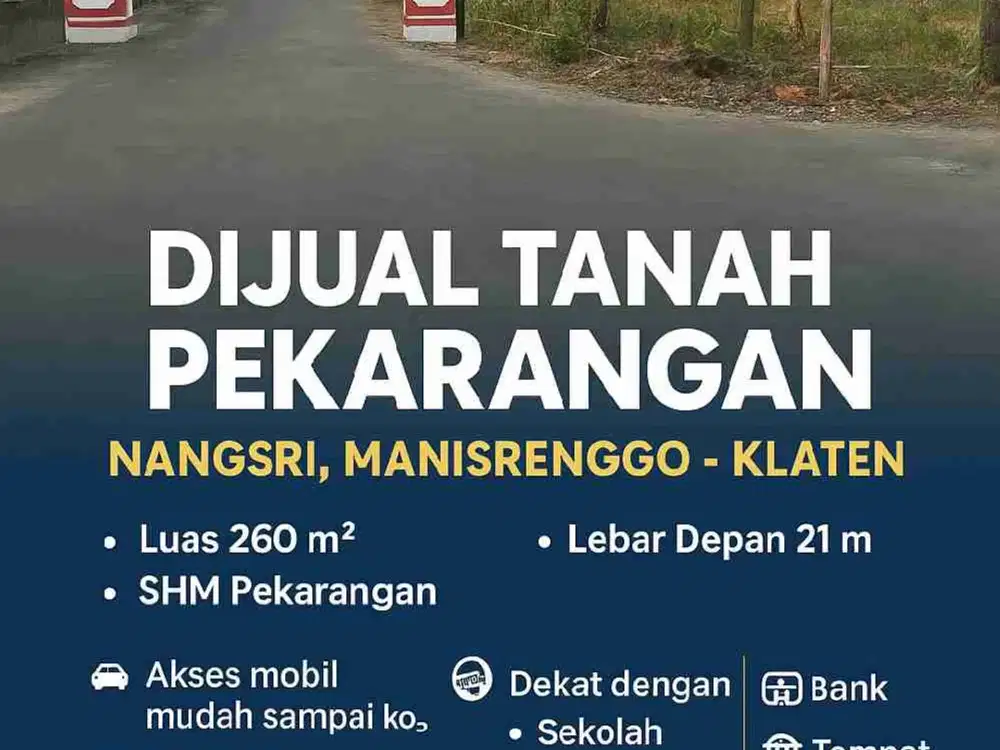 Di jual Tanah pekarangan di nangsri Utara candi Prambanan murah