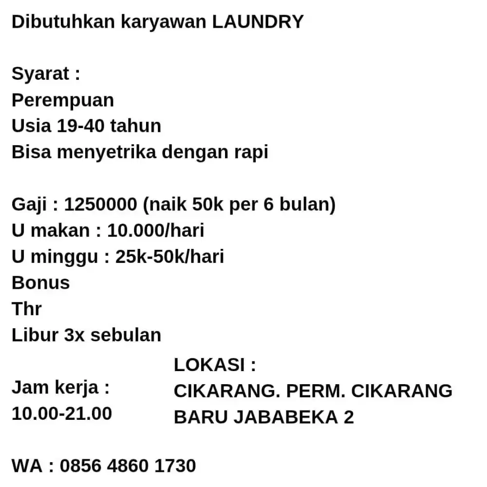 Lowongan kerja laundry