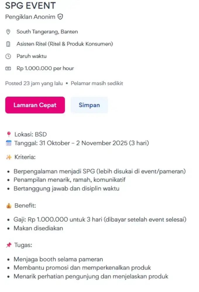 SPG EVENT BSD Tangerang