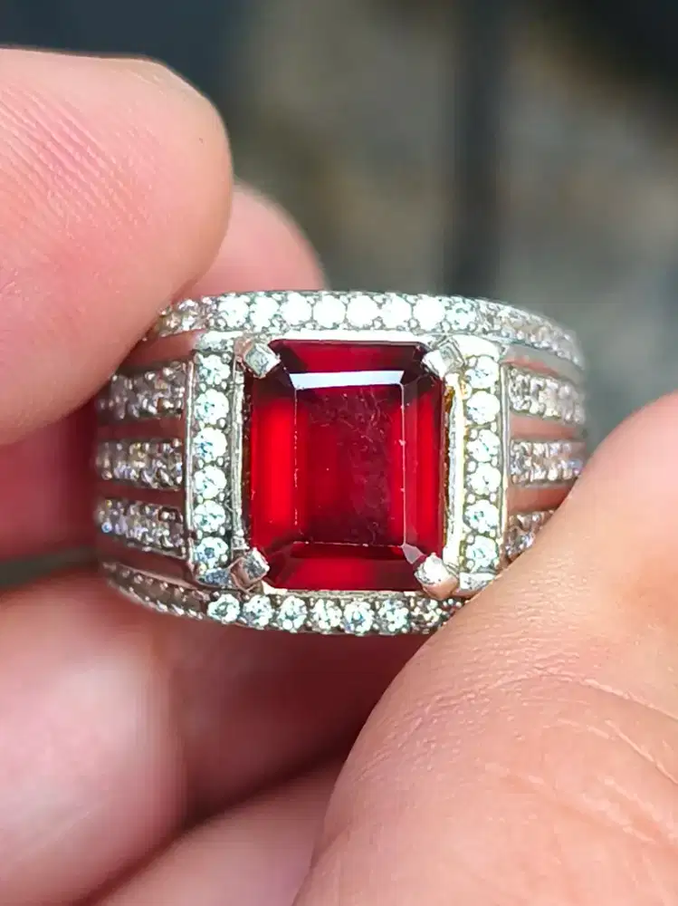 Batu garnet hessonite 4.13 carat ring perak memo WGL top kristal