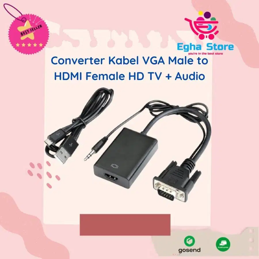 VGA to HDMI + Audio AUX/Kabel Converter VGA Male - HDTV Plug & Play