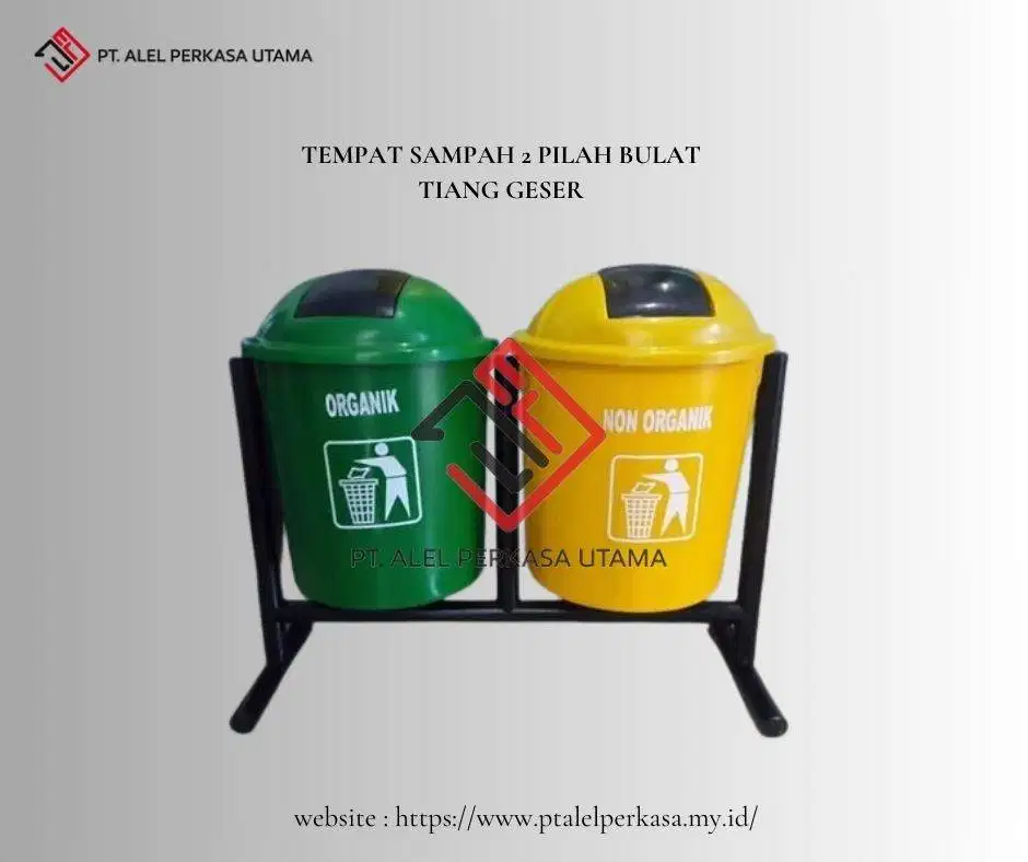 Tempat Sampah 2 Pilah Bulat Tiang Geser