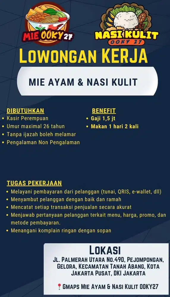 Loker Kasir/ Waiterrs Perempuan