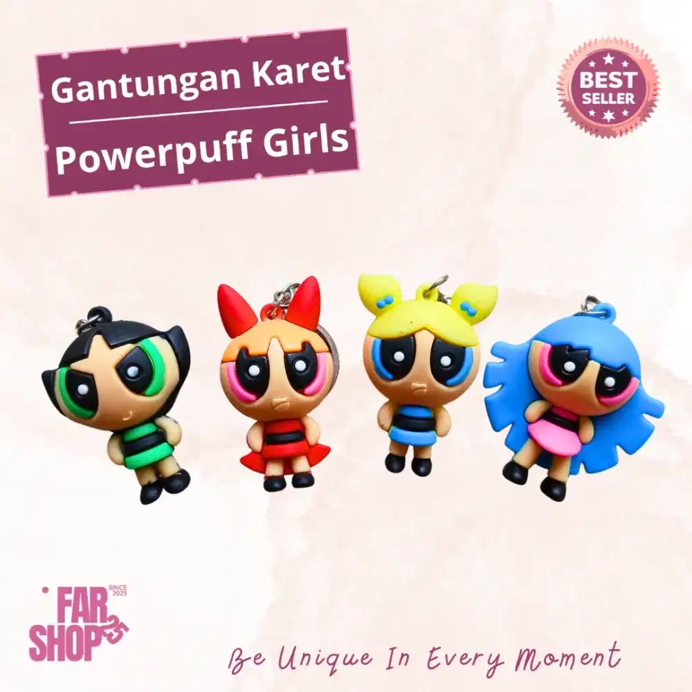Gantungan Kunci Powerpuff Girls Kartun Lucu Murah Karet Keychain