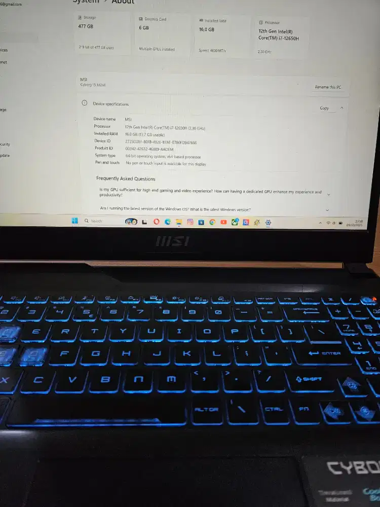 Dijual laptop MSI cyborg 15 A12V 12650H i7