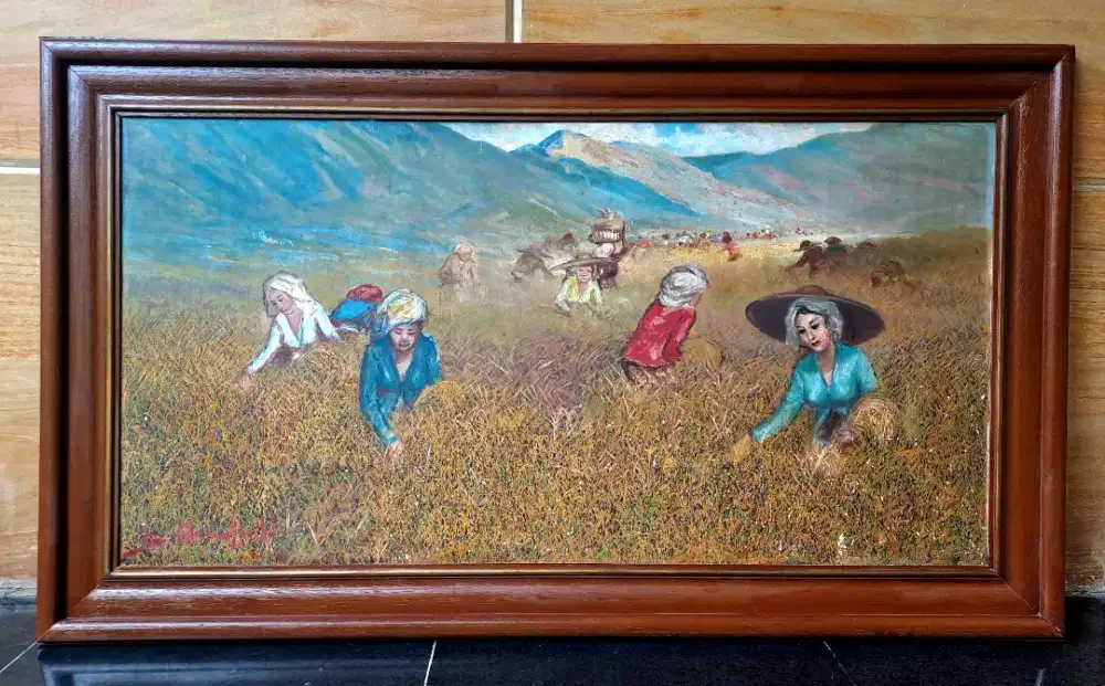 Lukisan Petani di Sawah - Pemandangan Alam Indah