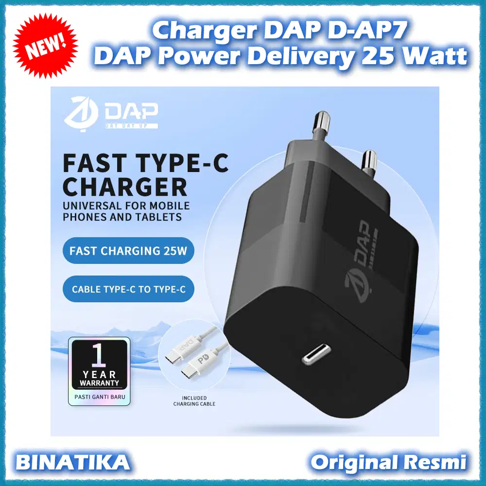 Charger DAP D-AP7 Power Delivery 25 Watt + Cable C to C Fast Charging