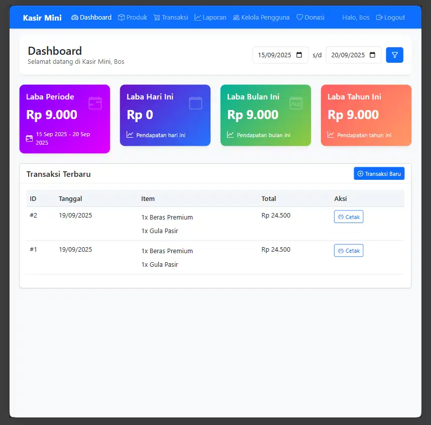Kasir Mini - Aplikasi Kasir Web