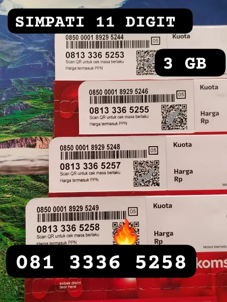 NOMOR CANTIK SIMPATI 11 DIGIT ISI 3 GB NASIONAL