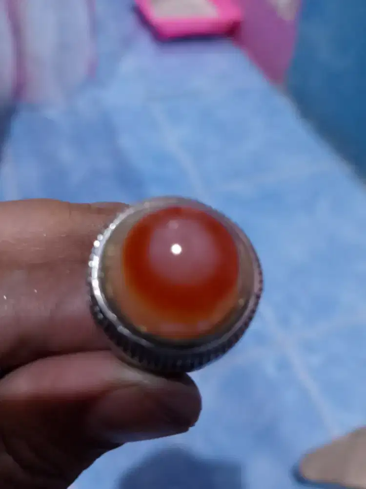 Batu mata dewa merah lonjong asli natural mewah ring 8/9