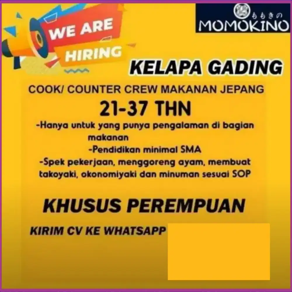 Dibutuhkan Crew Masak HANYA UNTUK YANG BERPENGALAMAN DI DUNIA KERJA