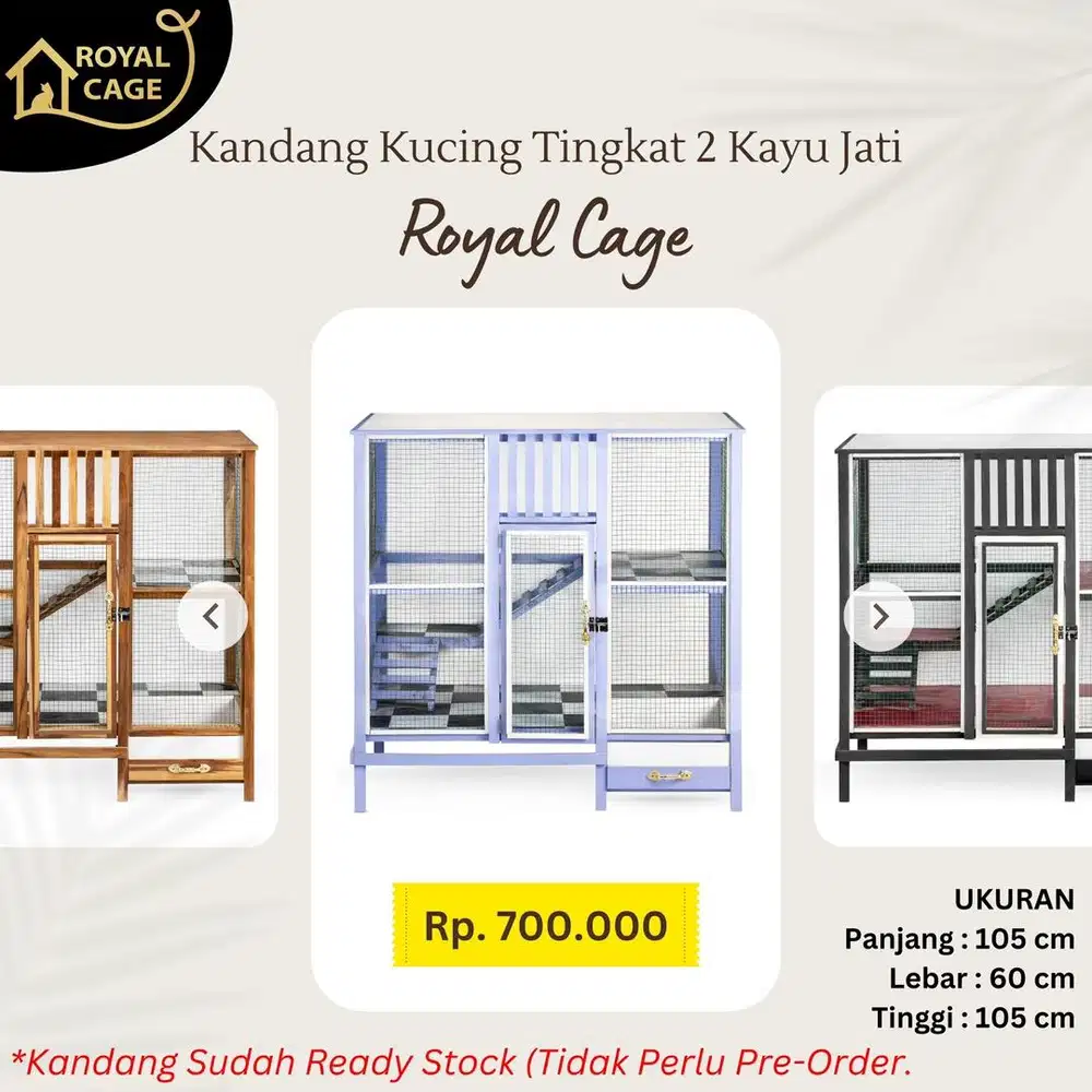 Kandang Kucing Tingkat 2 Kayu Jati - Ready Stock (Royal Cage)