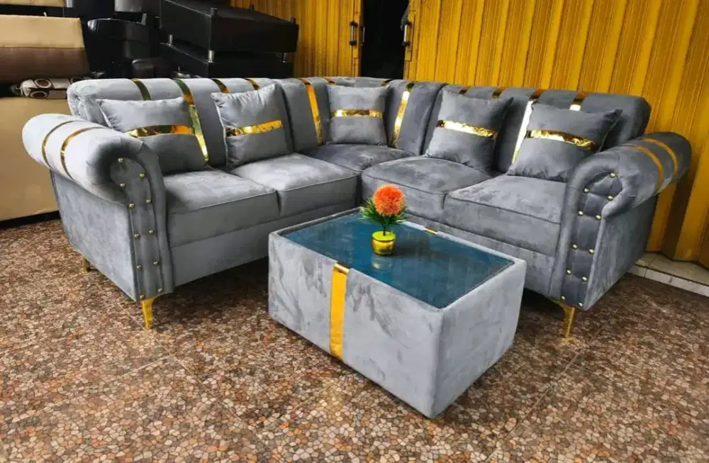 Sofa L taring Kaki besi