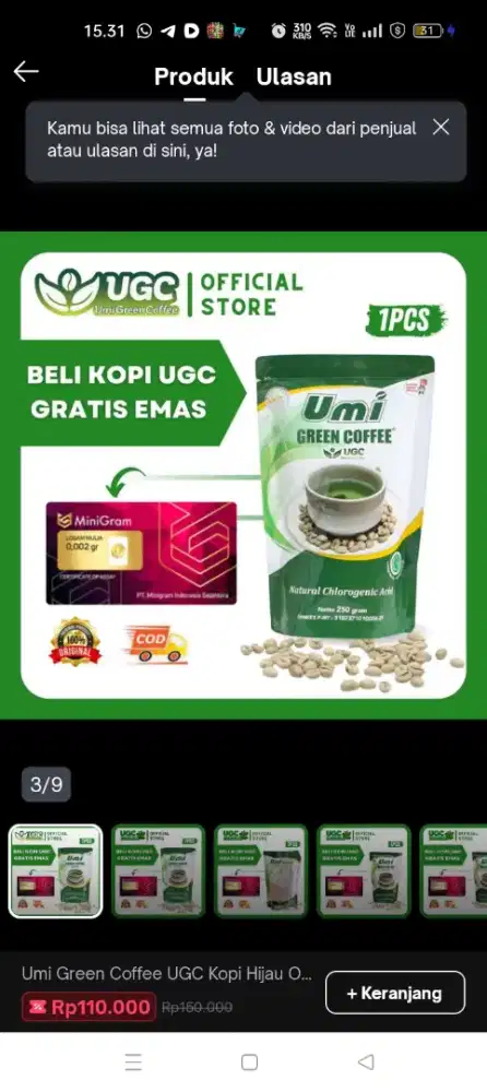 Umi green coffee original kopi hijau pelangsing alami