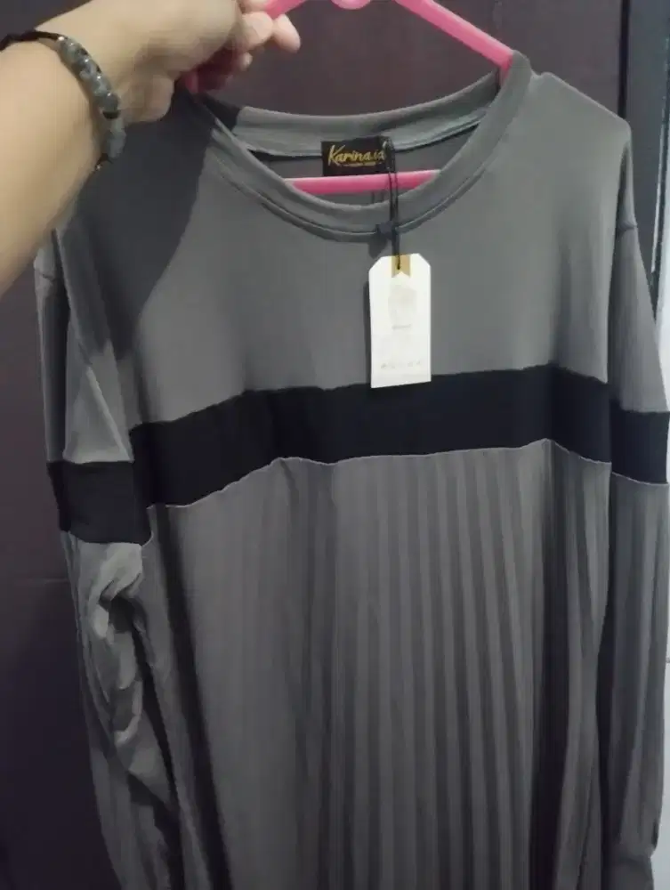 Gamis plisket bahan jersey