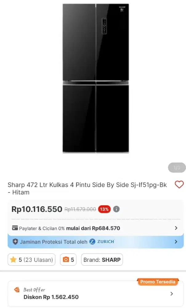 Kulkas sharp side by side