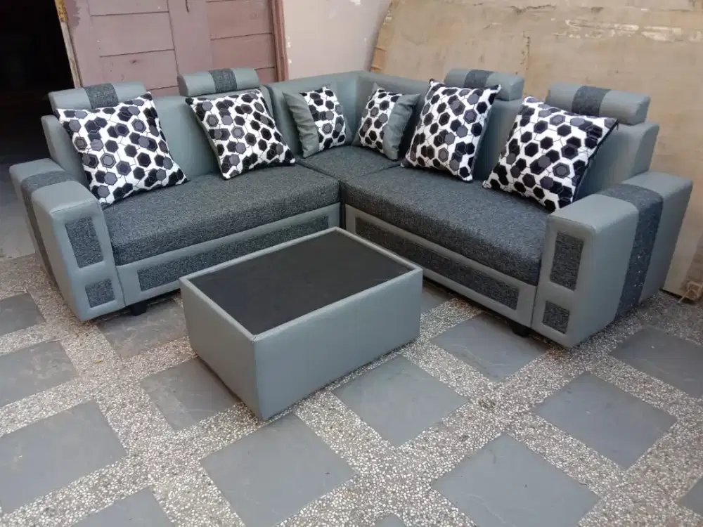 Sofa L sudut set abu-abu