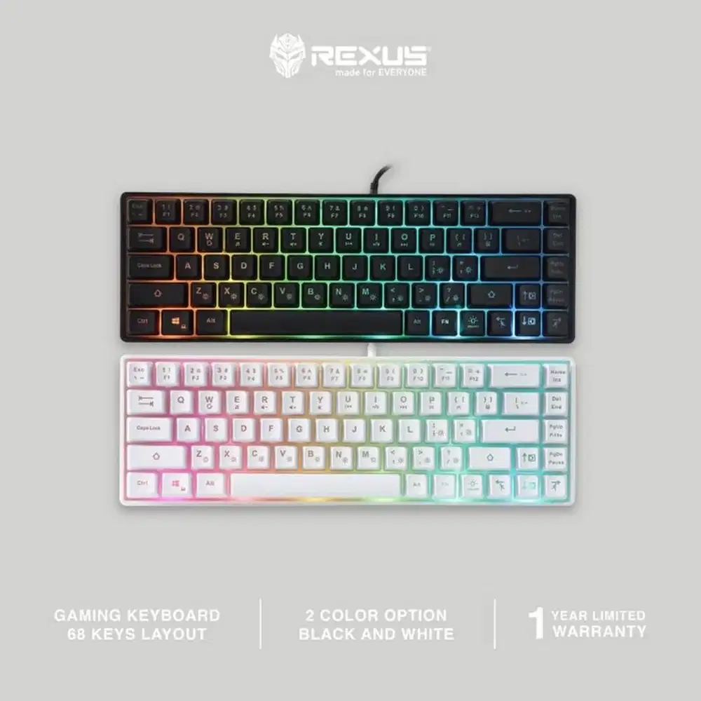 Rexus K68M Gaming Keyboard 68 keys membrane RGB Hitam Putih