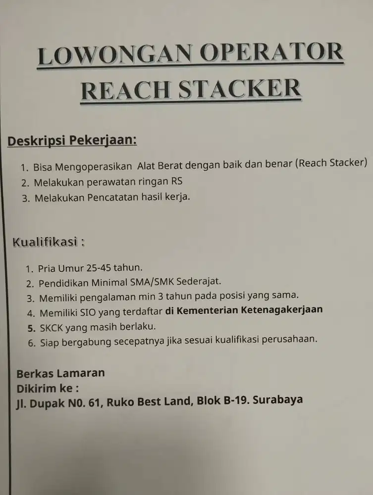 Operator Reach Stacker
