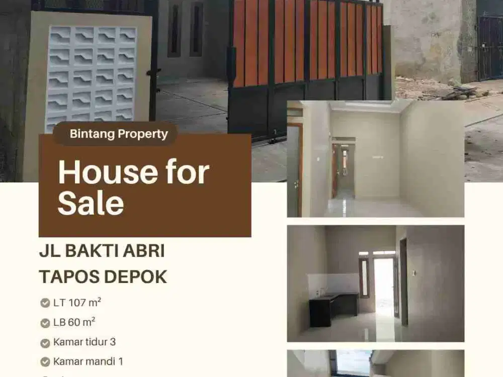 DIJUAL RUMAH DI JL BHAKTI ABRI TAPOS DEPOK BARU SIAP HUNI ALL IN TANPA BIAYA