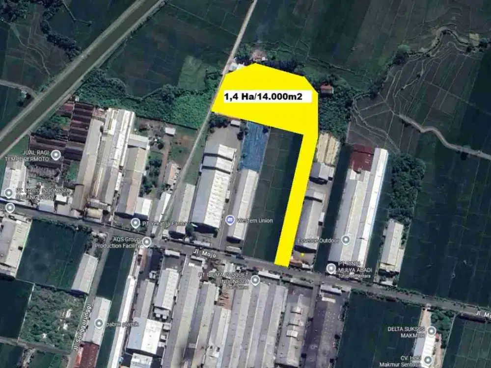 Tanah zona merah untuk industri di jalan mojo. kompleks pergudangan, akses container.