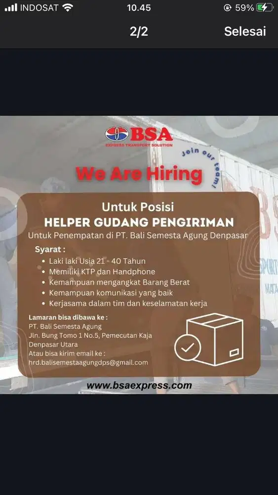 DIBUTUHKAN DRIVER DAN HELPER