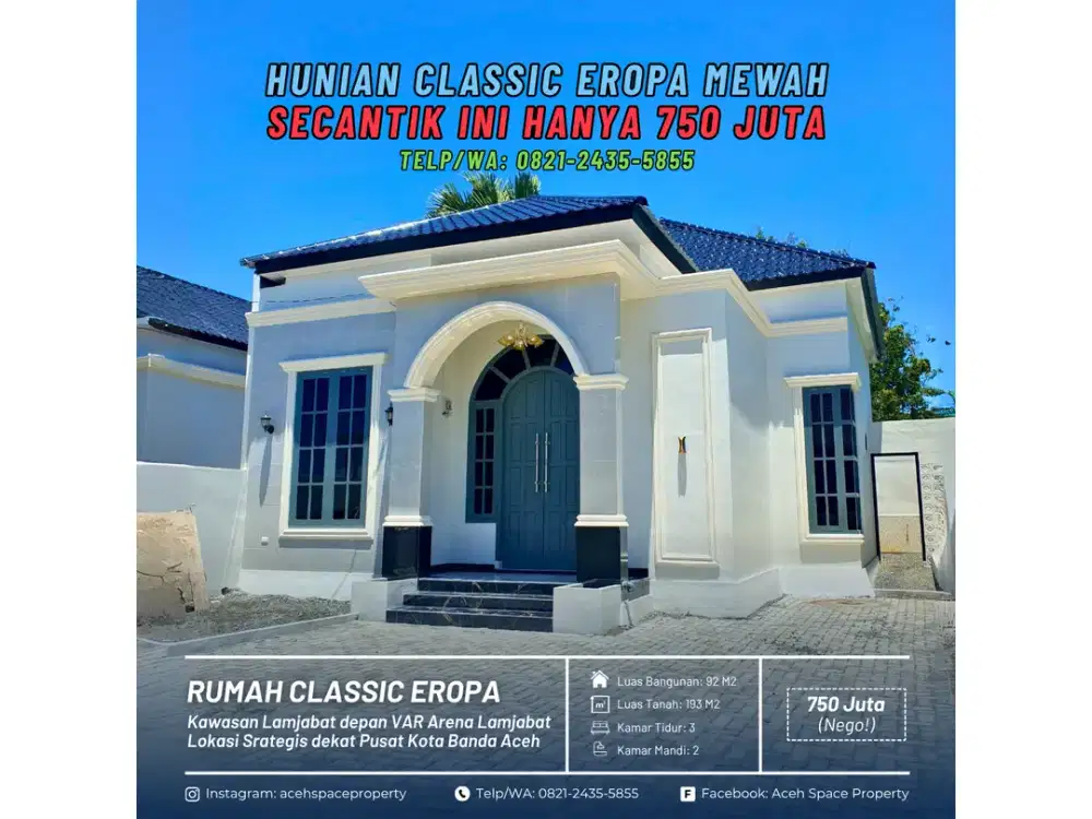 Dijual Rumah Classic Eropa di Lamjabat - Secantik ini Hanya 750 Juta!